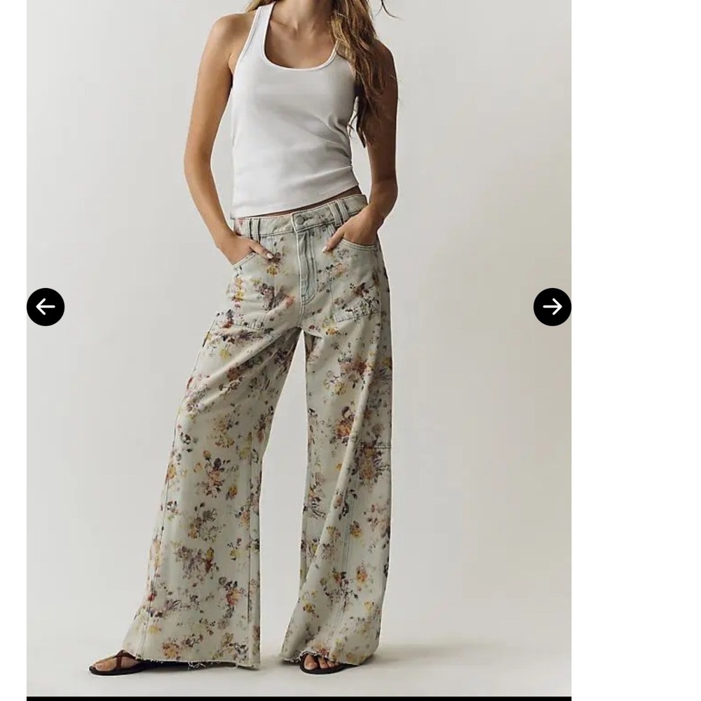 Pilcro Anthropology Old West Slouchy Floral Wide Leg Jeans Light Wash 31